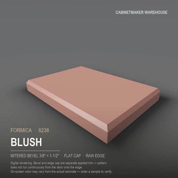 Formica Blush 8238 laminate on a countertop with a mitered bevel edge