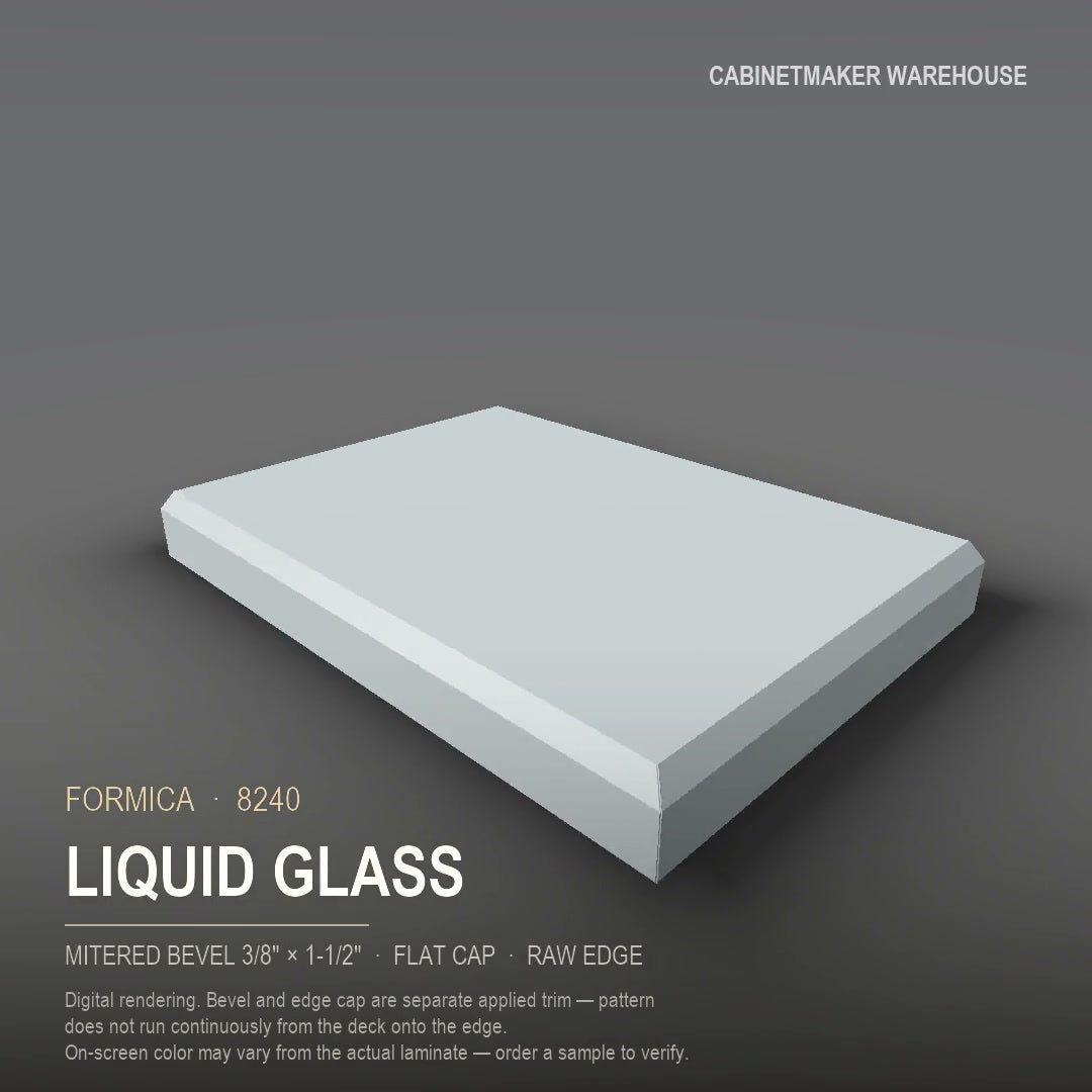 Formica Liquid Glass 8240 laminate on a countertop with a mitered bevel edge