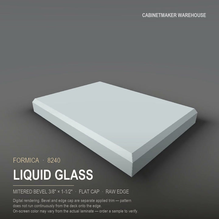 Formica Liquid Glass 8240 laminate on a countertop with a mitered bevel edge