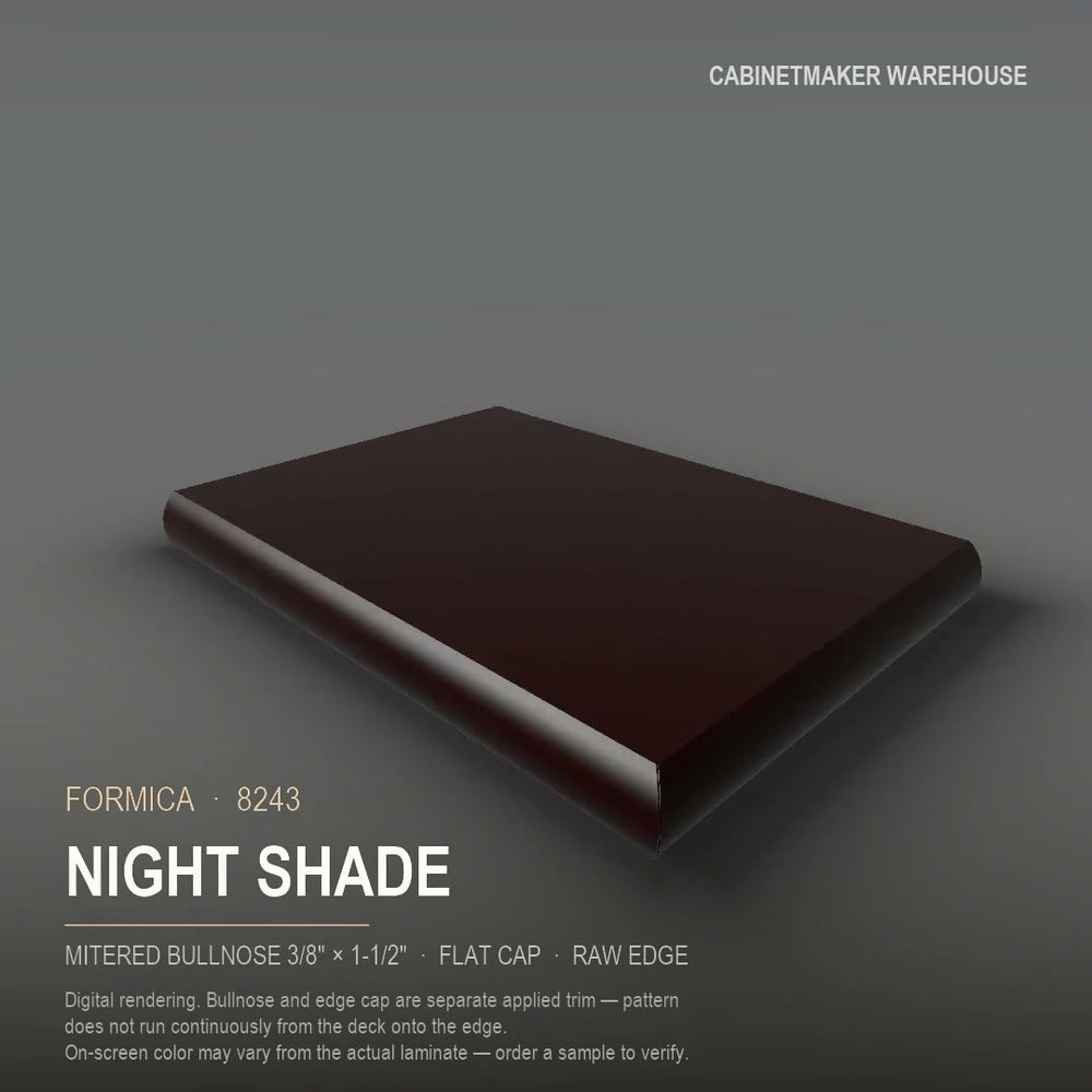Formica Night Shade 8243 laminate on a countertop with a mitered bullnose edge