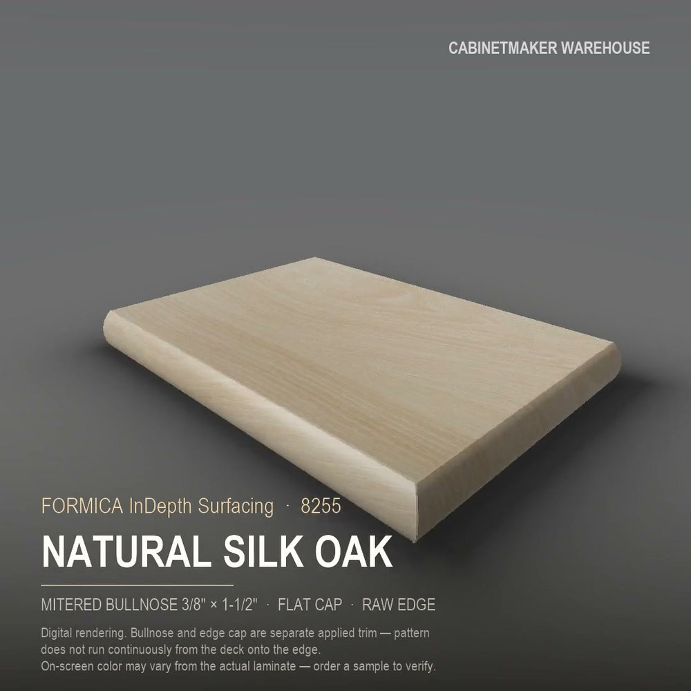 Formica Natural Silk Oak 8255 laminate on a countertop with a mitered bullnose edge