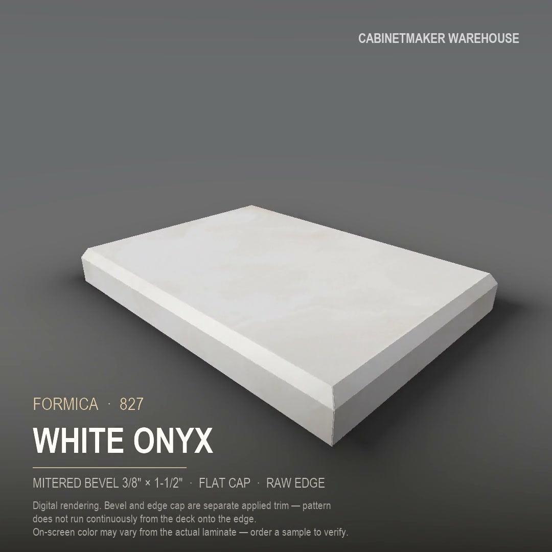 Formica White Onyx 827 laminate on a countertop with a mitered bevel edge