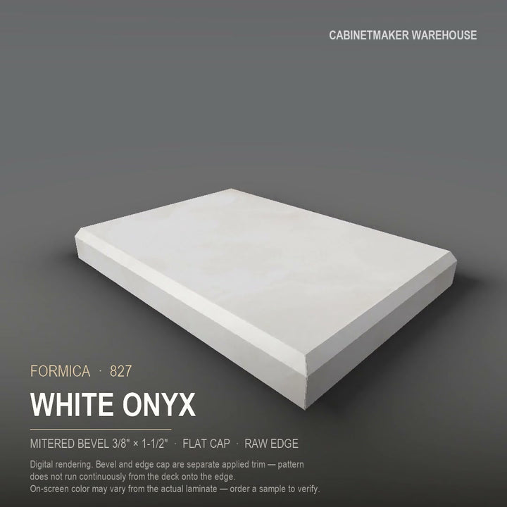 Formica White Onyx 827 laminate on a countertop with a mitered bevel edge