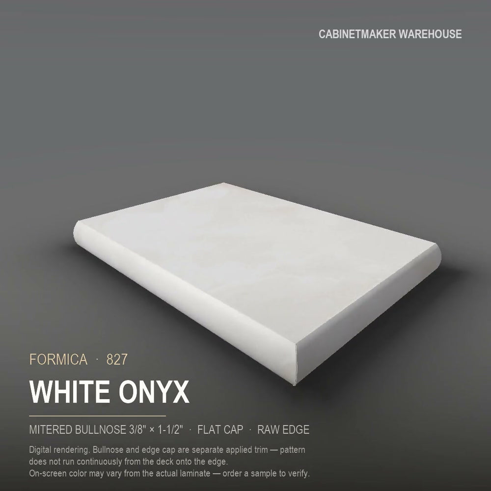 Formica White Onyx 827 laminate on a countertop with a mitered bullnose edge