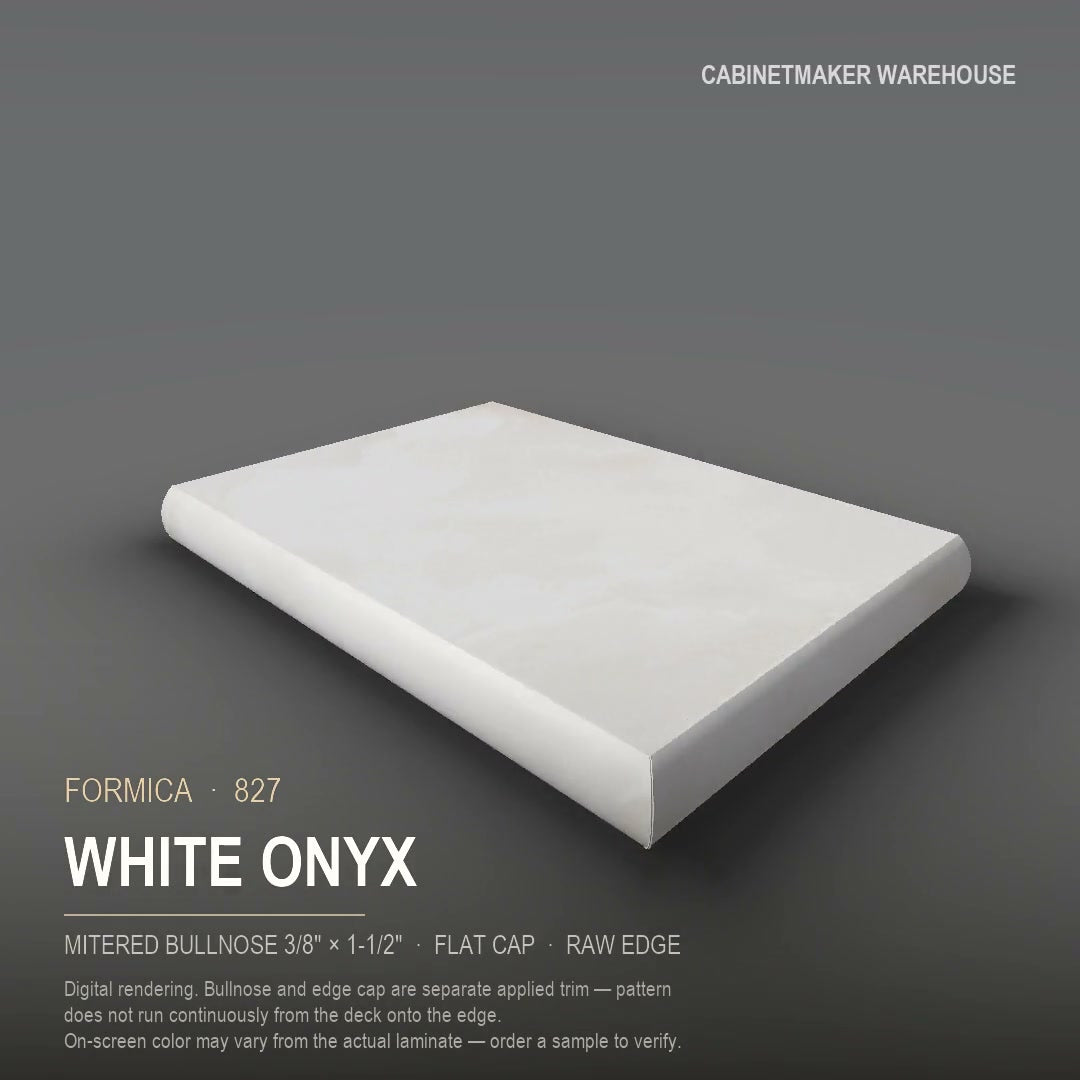 Formica White Onyx 827 laminate on a countertop with a mitered bullnose edge