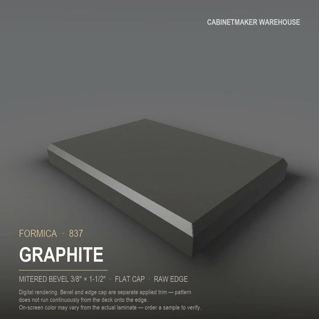 Formica Graphite 837 laminate on a countertop with a mitered bevel edge