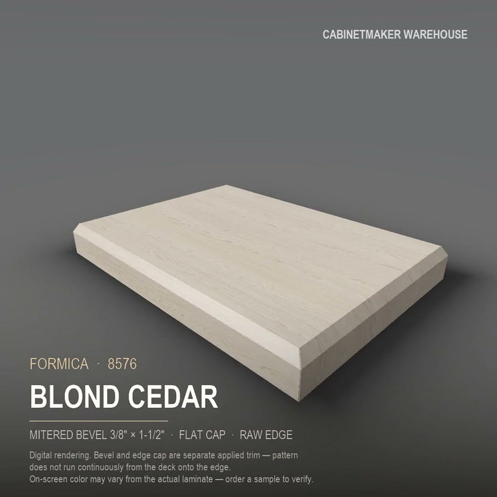 Formica Blond Cedar 8576 laminate on a countertop with a mitered bevel edge