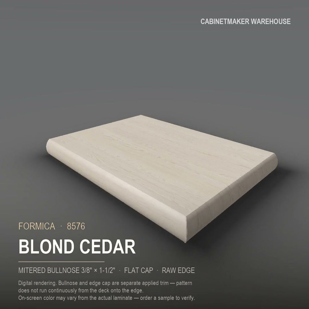 Formica Blond Cedar 8576 laminate on a countertop with a mitered bullnose edge