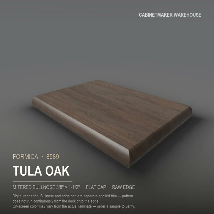 Formica Tula Oak 8589 laminate on a countertop with a mitered bullnose edge