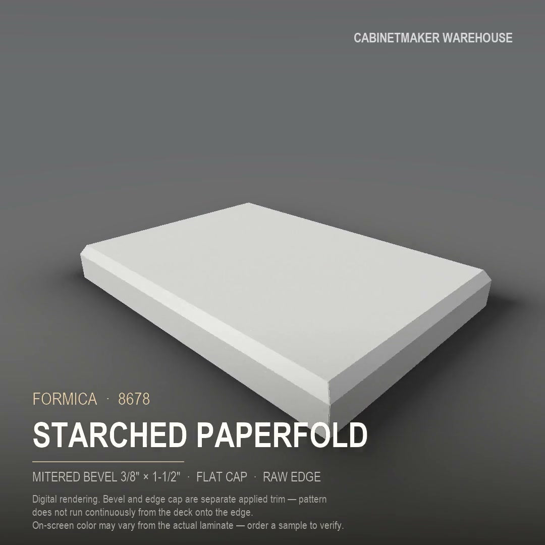 Formica Starched Paperfold 8678 laminate on a countertop with a mitered bevel edge