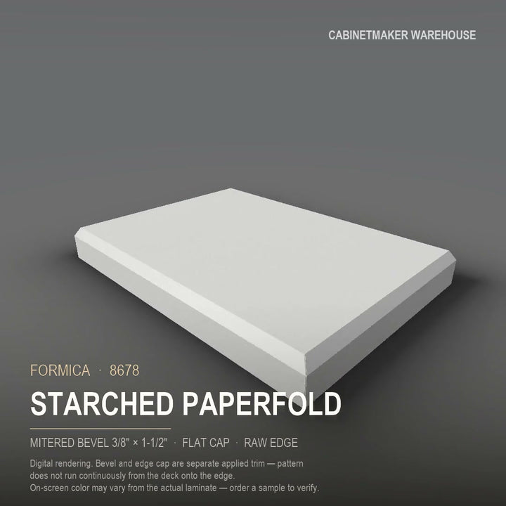 Formica Starched Paperfold 8678 laminate on a countertop with a mitered bevel edge
