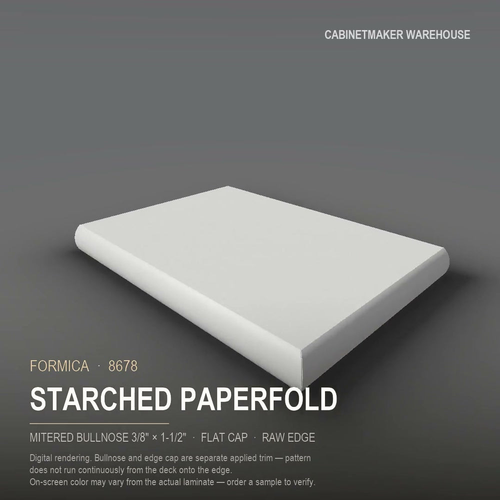 Formica Starched Paperfold 8678 laminate on a countertop with a mitered bullnose edge
