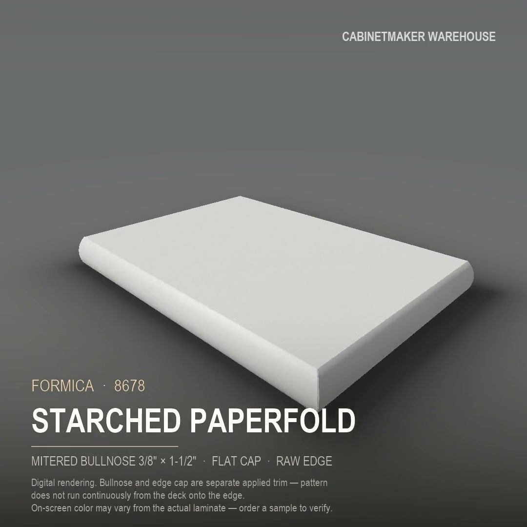 Formica Starched Paperfold 8678 laminate on a countertop with a mitered bullnose edge
