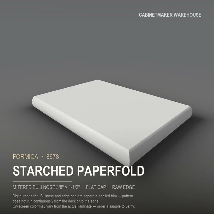 Formica Starched Paperfold 8678 laminate on a countertop with a mitered bullnose edge