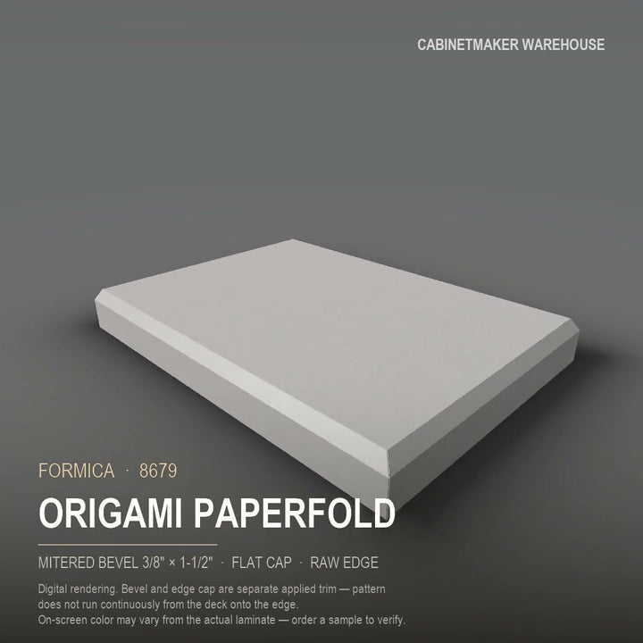 Formica Origami Paperfold 8679 laminate on a countertop with a mitered bevel edge