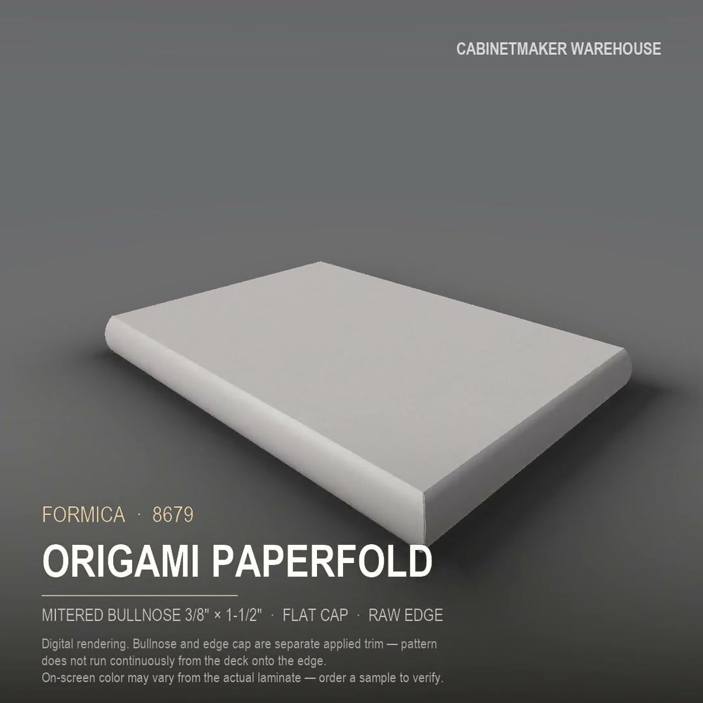 Formica Origami Paperfold 8679 laminate on a countertop with a mitered bullnose edge