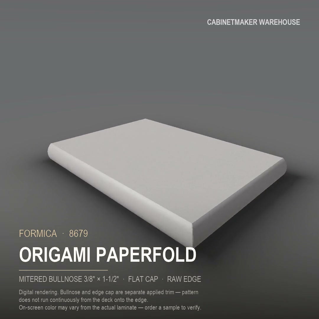 Formica Origami Paperfold 8679 laminate on a countertop with a mitered bullnose edge