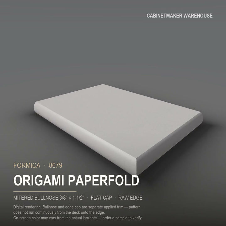 Formica Origami Paperfold 8679 laminate on a countertop with a mitered bullnose edge