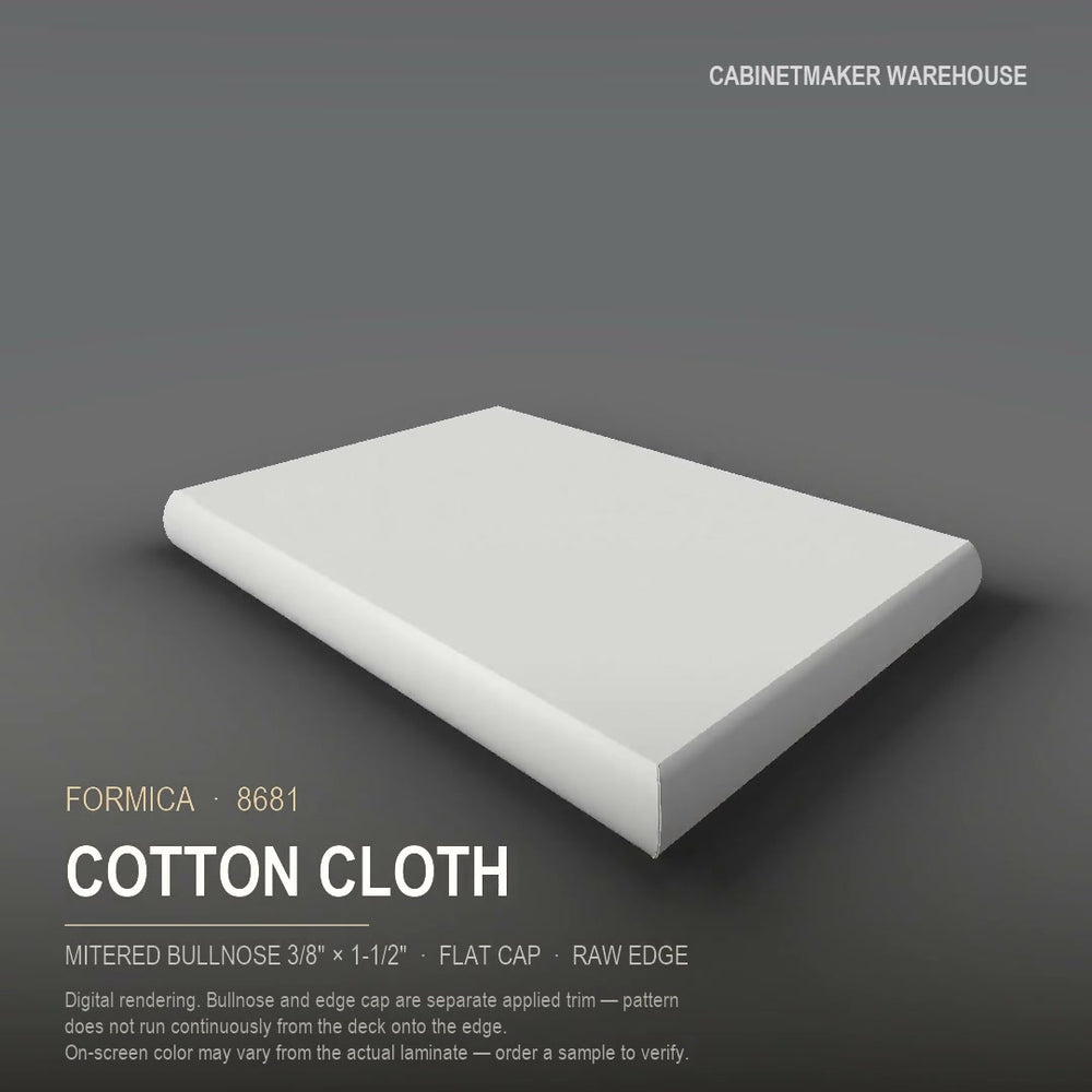 Formica Cotton Cloth 8681 laminate on a countertop with a mitered bullnose edge
