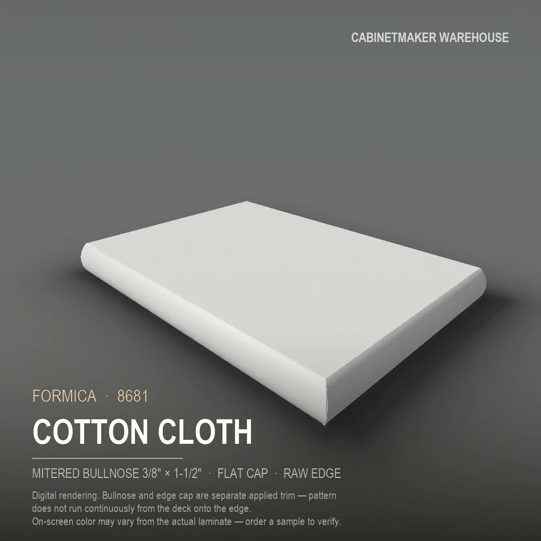 Formica Cotton Cloth 8681 laminate on a countertop with a mitered bullnose edge