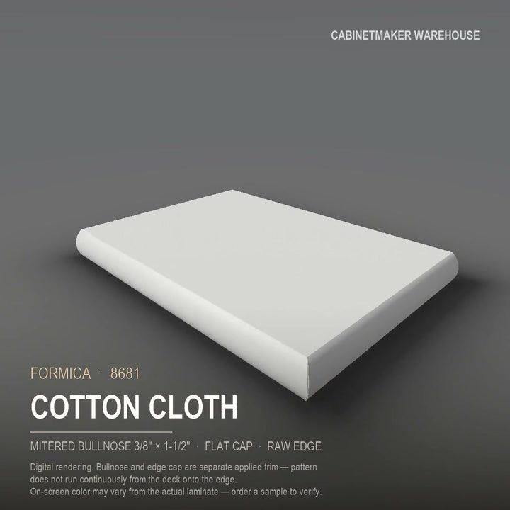 Formica Cotton Cloth 8681 laminate on a countertop with a mitered bullnose edge