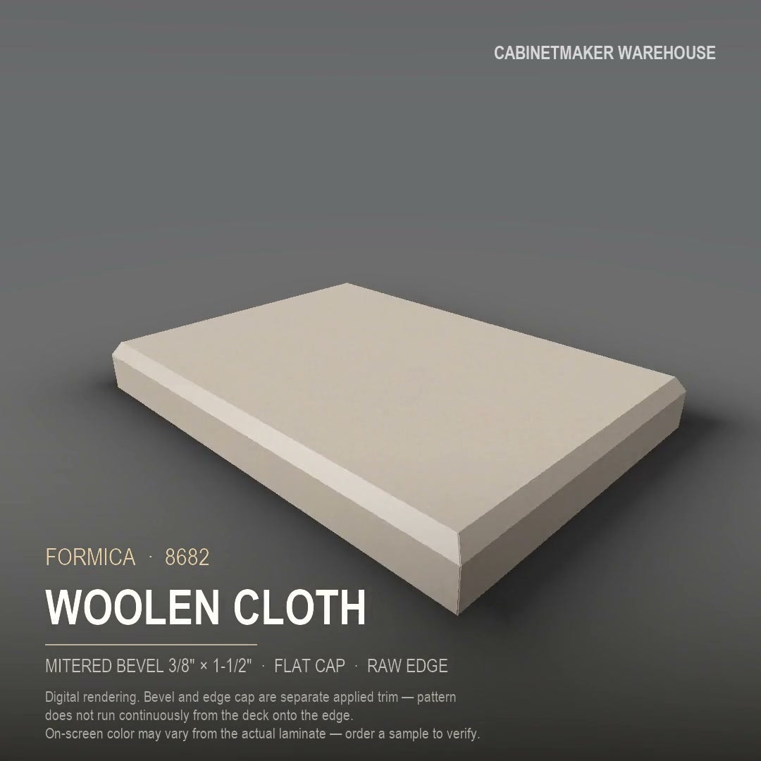 Formica Woolen Cloth 8682 laminate on a countertop with a mitered bevel edge
