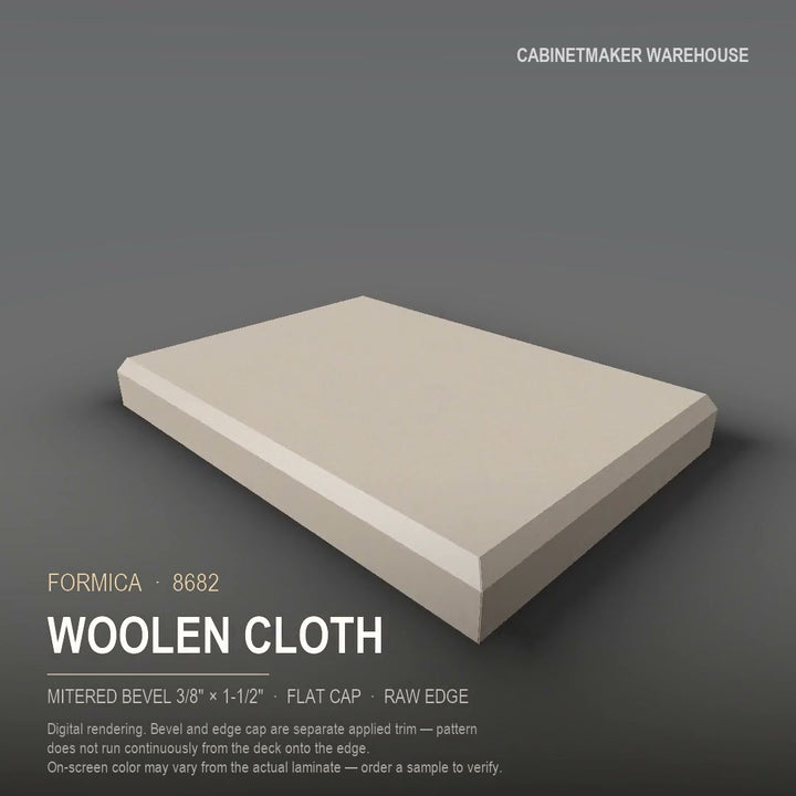 Formica Woolen Cloth 8682 laminate on a countertop with a mitered bevel edge