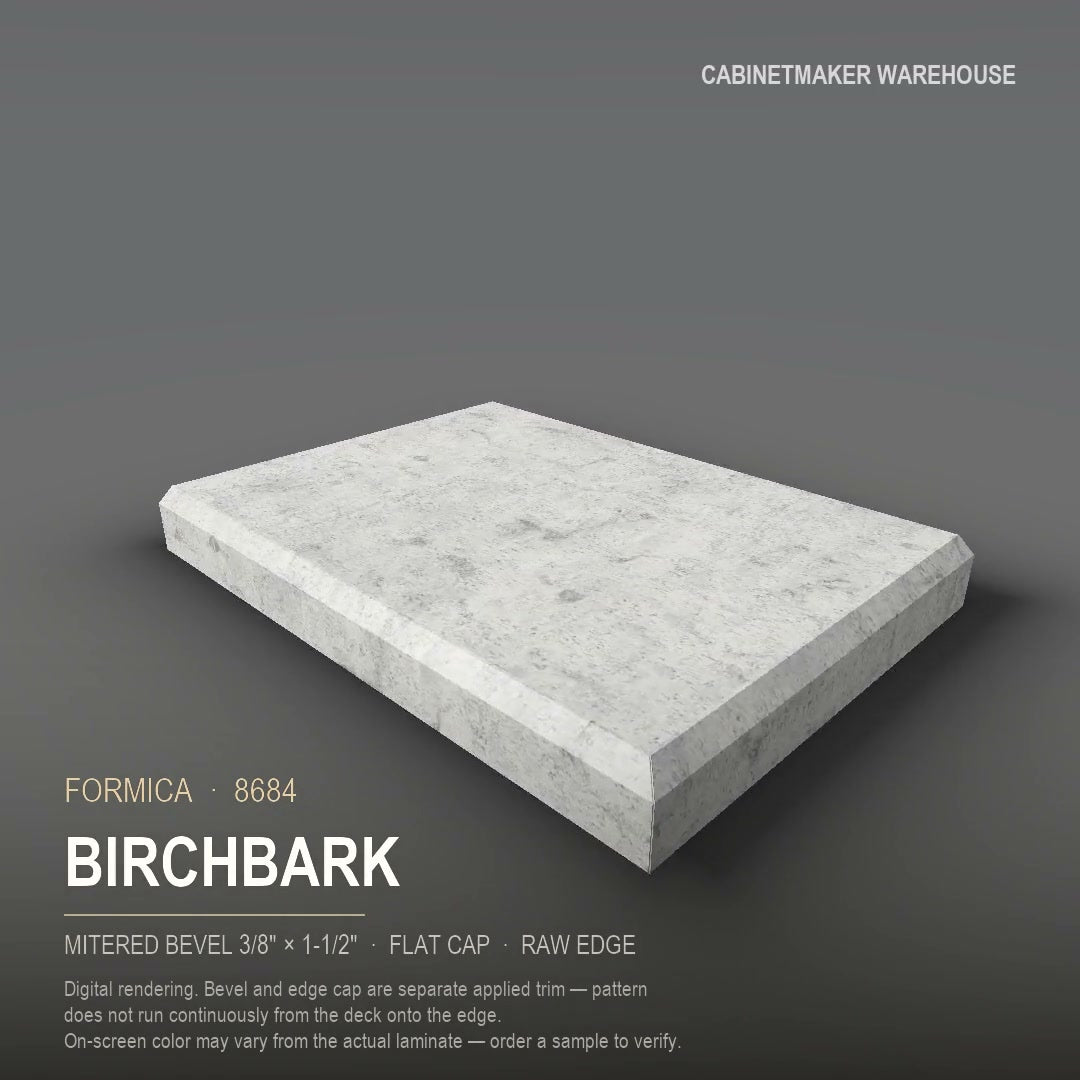 Formica Birchbark 8684 laminate on a countertop with a mitered bevel edge