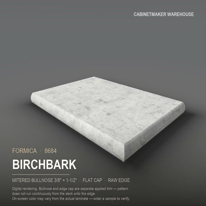 Formica Birchbark 8684 laminate on a countertop with a mitered bullnose edge