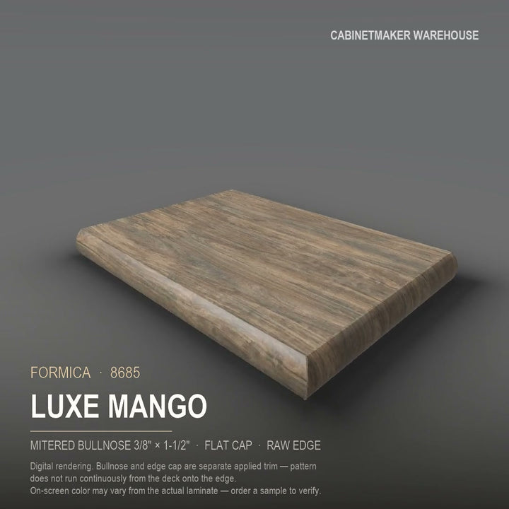 Formica Luxe Mango 8685 laminate on a countertop with a mitered bullnose edge