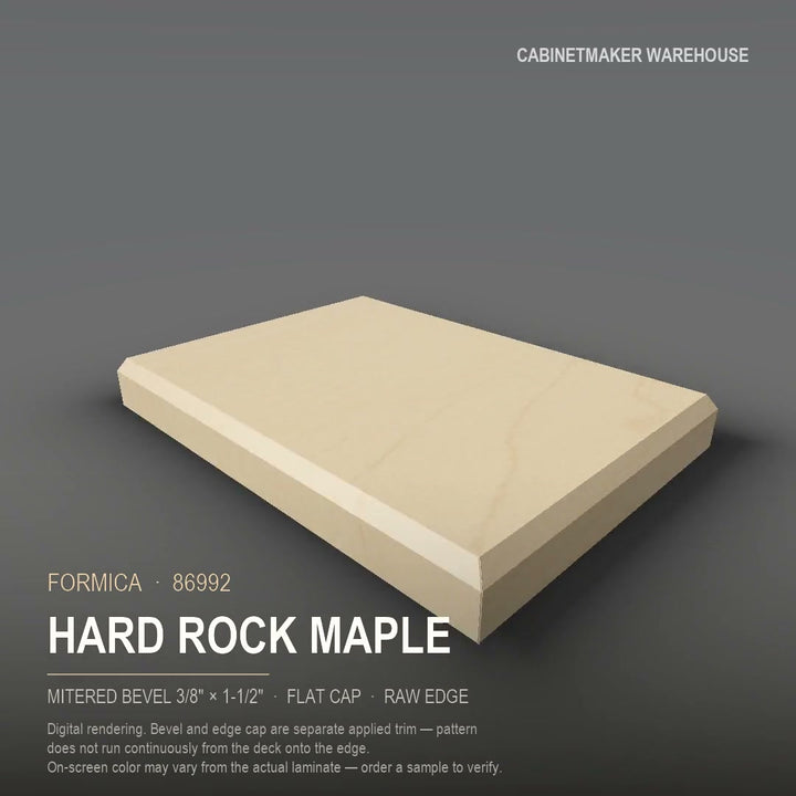 Formica Hard Rock Maple 86992 laminate on a countertop with a mitered bevel edge