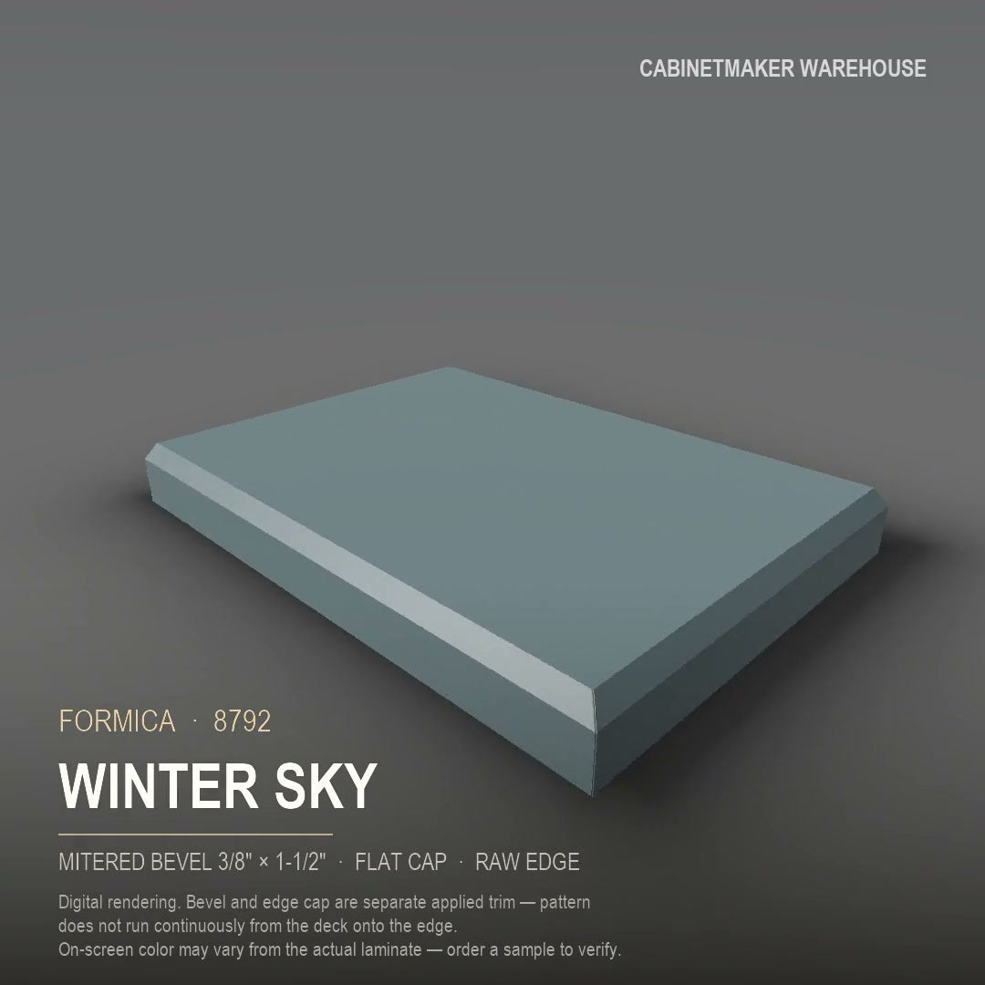 Formica Winter Sky 8792 laminate on a countertop with a mitered bevel edge