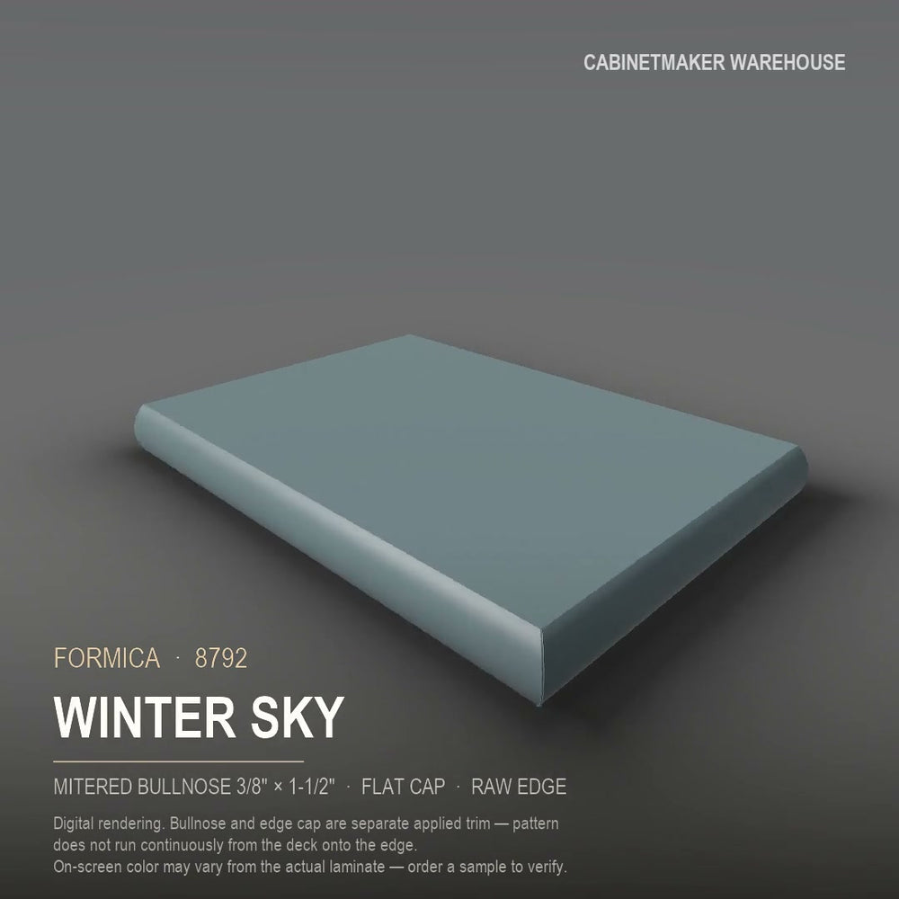 Formica Winter Sky 8792 laminate on a countertop with a mitered bullnose edge