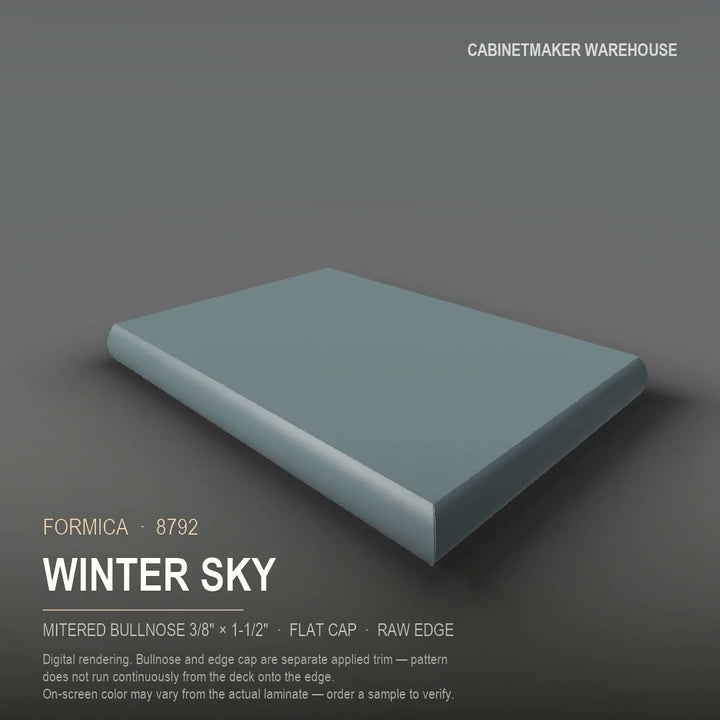 Formica Winter Sky 8792 laminate on a countertop with a mitered bullnose edge