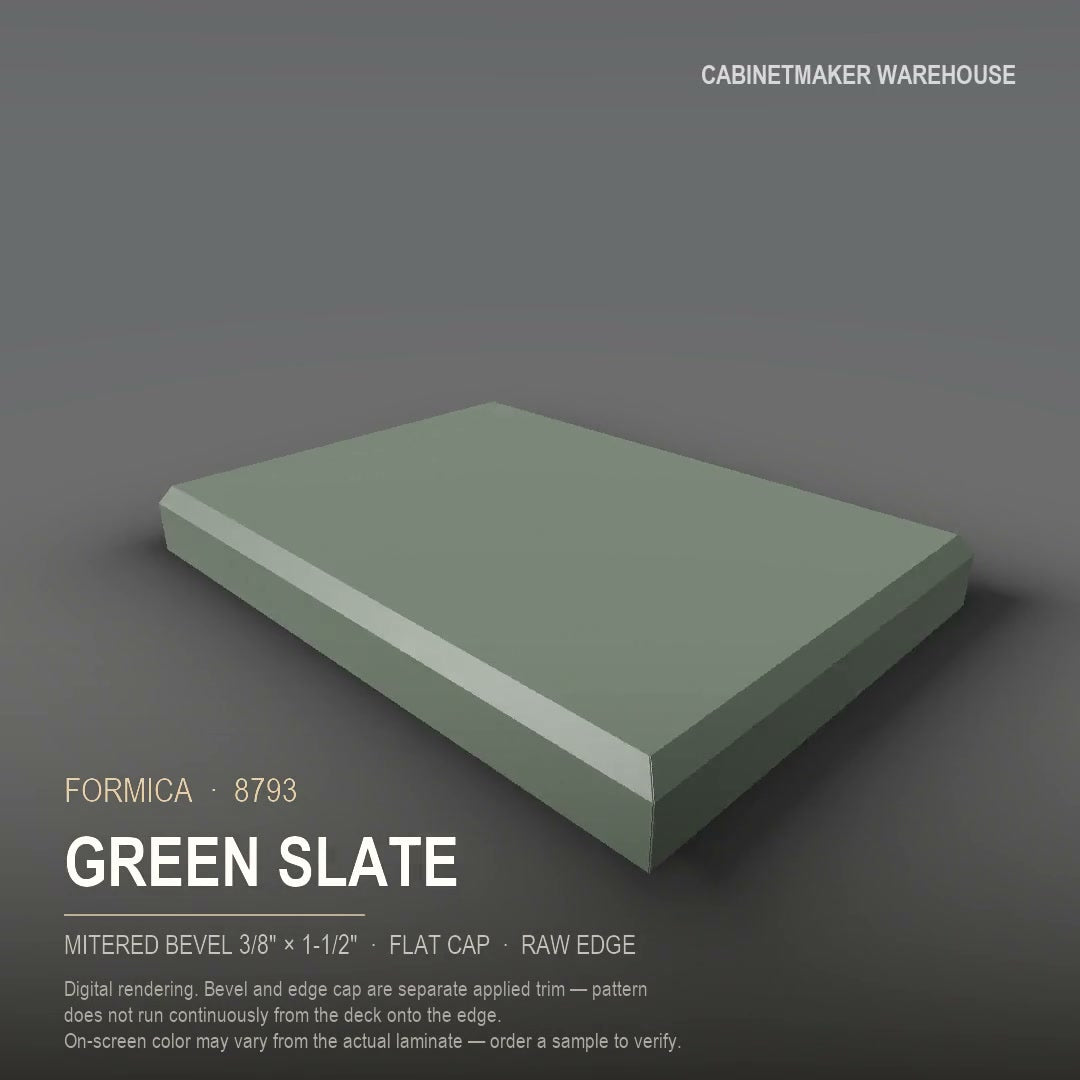 Formica Green Slate 8793 laminate on a countertop with a mitered bevel edge
