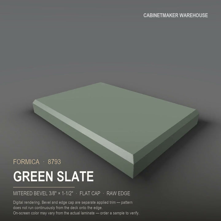 Formica Green Slate 8793 laminate on a countertop with a mitered bevel edge