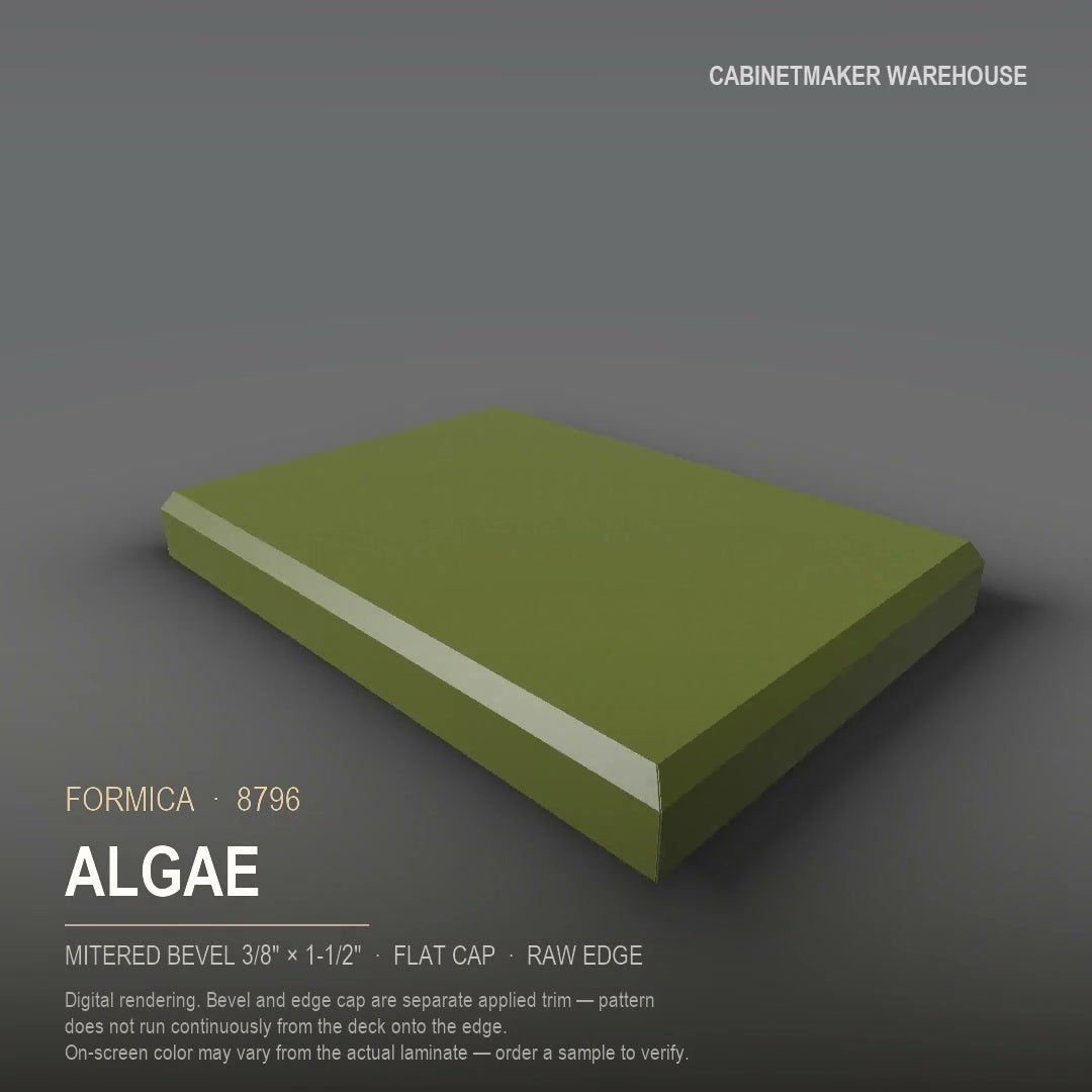 Formica Algae 8796 laminate on a countertop with a mitered bevel edge