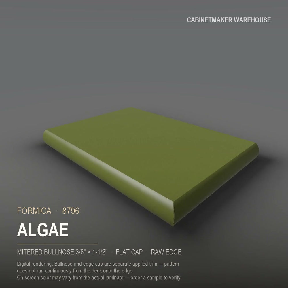 Formica Algae 8796 laminate on a countertop with a mitered bullnose edge
