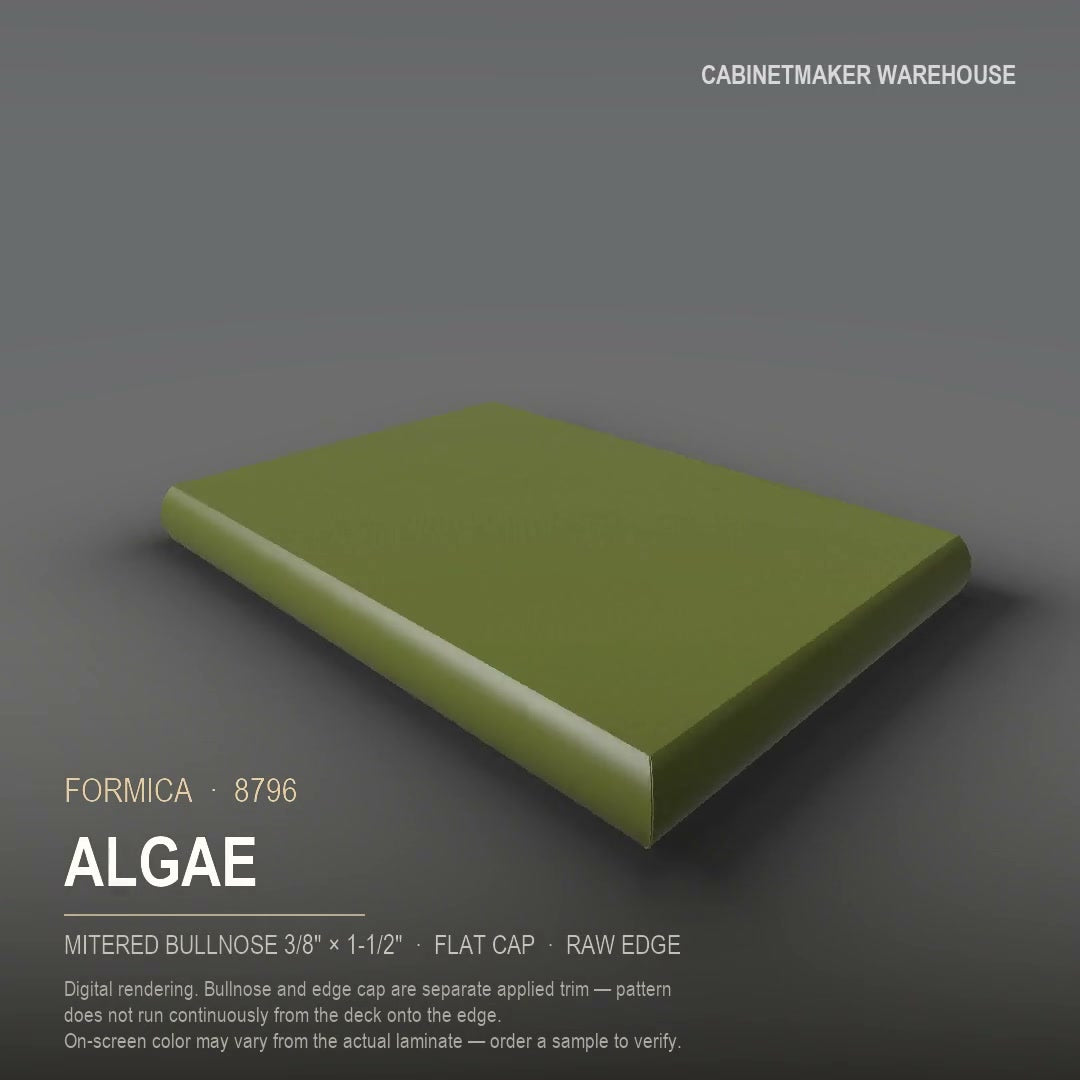 Formica Algae 8796 laminate on a countertop with a mitered bullnose edge