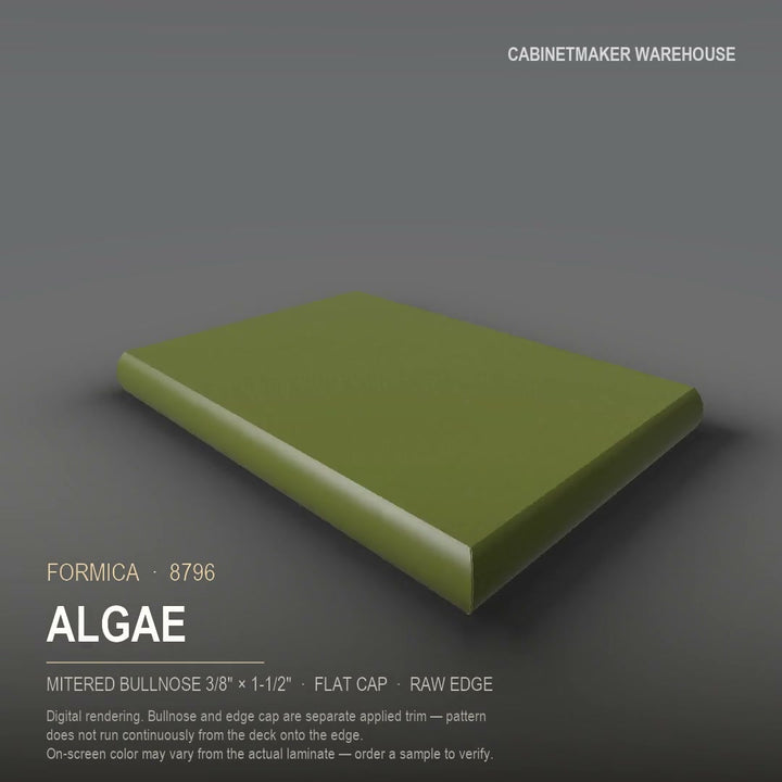 Formica Algae 8796 laminate on a countertop with a mitered bullnose edge