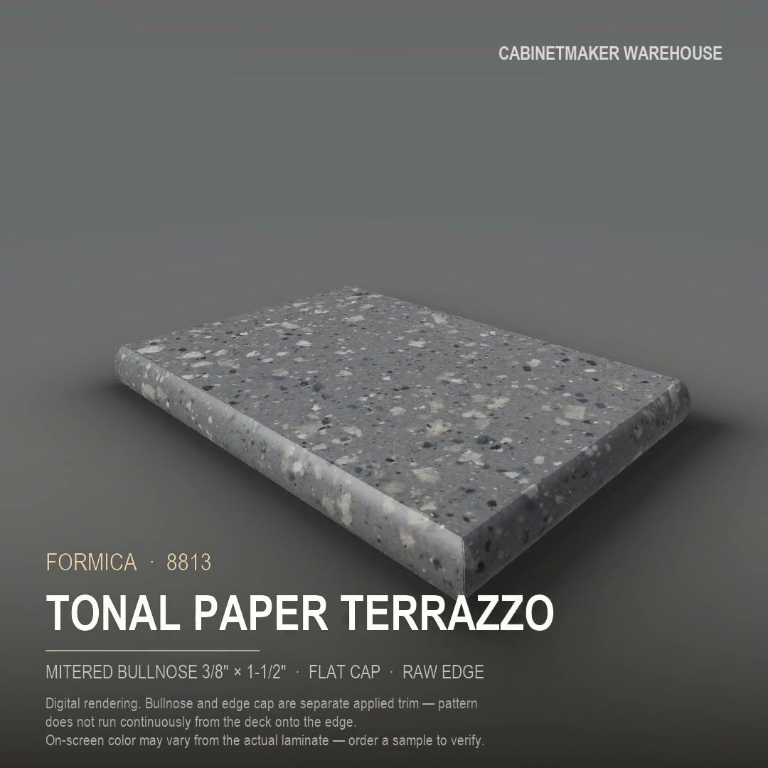Formica Tonal Paper Terrazzo 8813 laminate on a countertop with a mitered bullnose edge