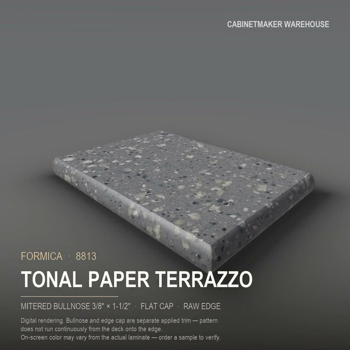 Formica Tonal Paper Terrazzo 8813 laminate on a countertop with a mitered bullnose edge