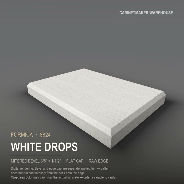 Formica White Drops 8824 laminate on a countertop with a mitered bevel edge
