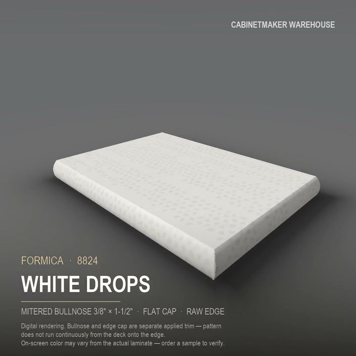 Formica White Drops 8824 laminate on a countertop with a mitered bullnose edge