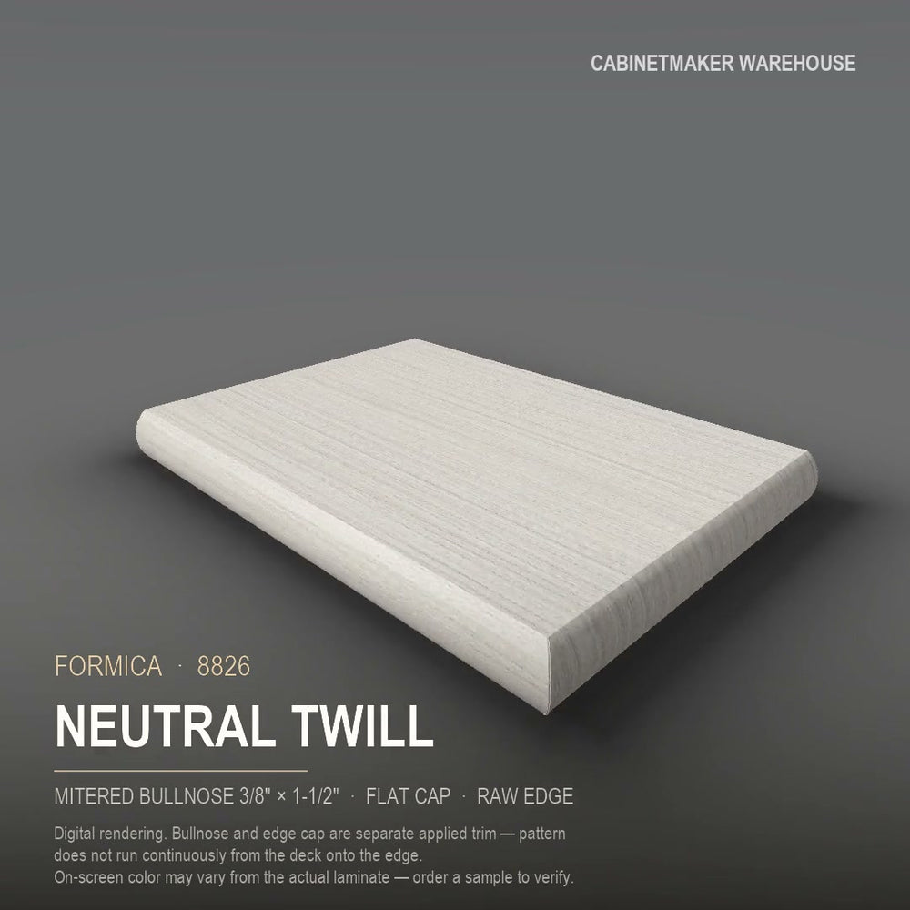 Formica Neutral Twill 8826 laminate on a countertop with a mitered bullnose edge