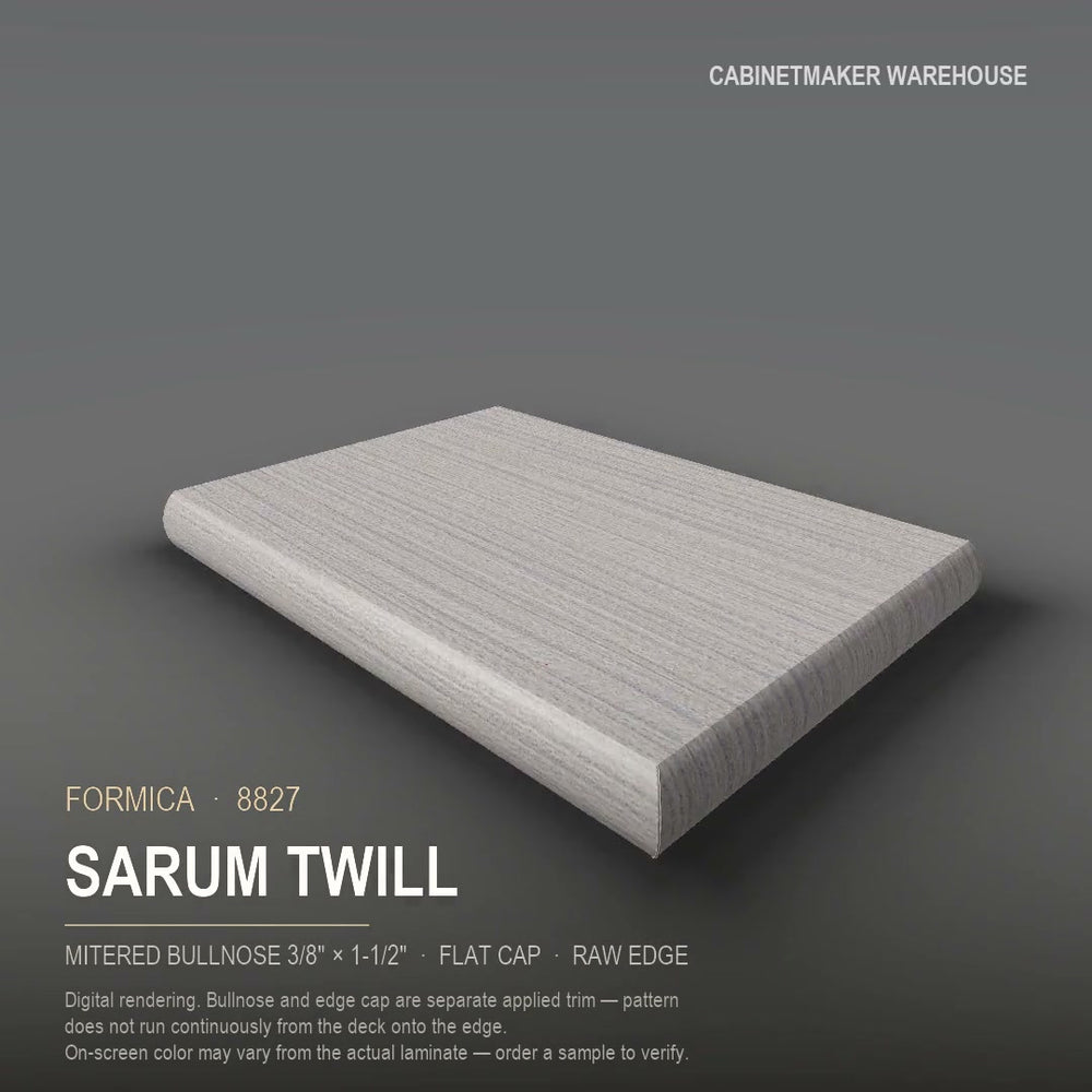Formica Sarum Twill 8827 laminate on a countertop with a mitered bullnose edge