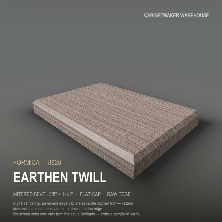 Formica Earthen Twill 8828 laminate on a countertop with a mitered bevel edge