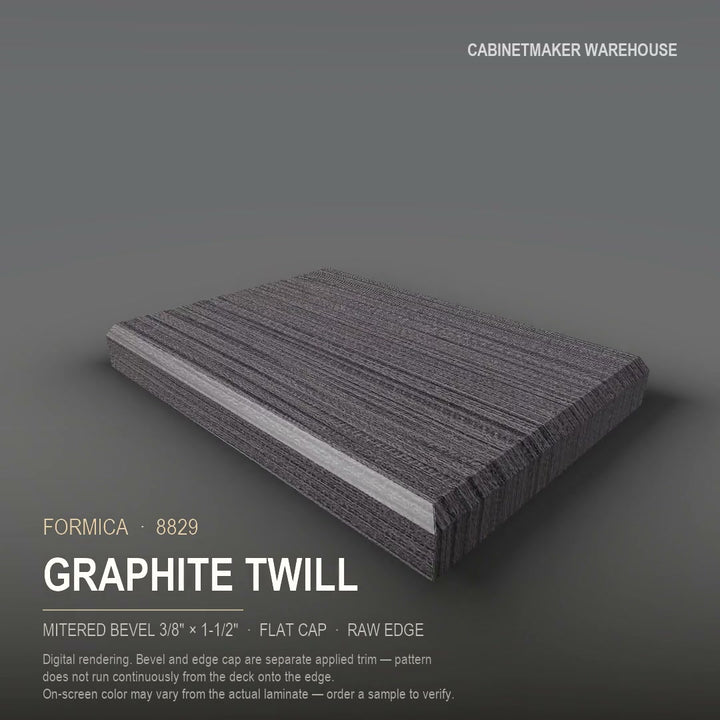 Formica Graphite Twill 8829 laminate on a countertop with a mitered bevel edge