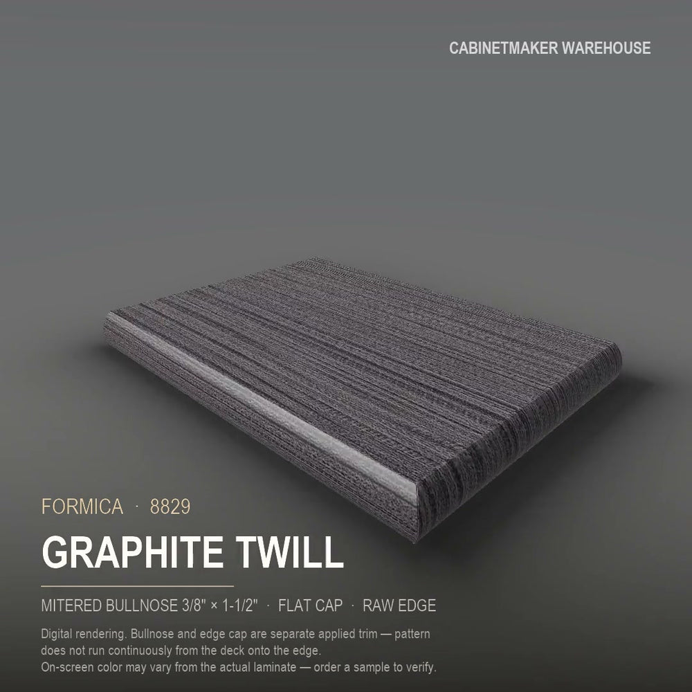 Formica Graphite Twill 8829 laminate on a countertop with a mitered bullnose edge
