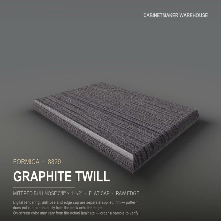 Formica Graphite Twill 8829 laminate on a countertop with a mitered bullnose edge